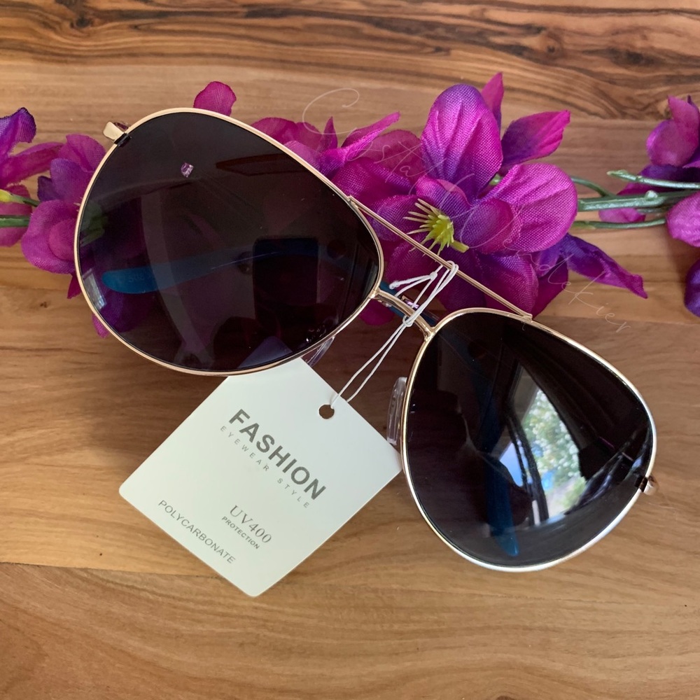 Blue & Gold Classic Aviator Sunglasses - Picture 4 of 6